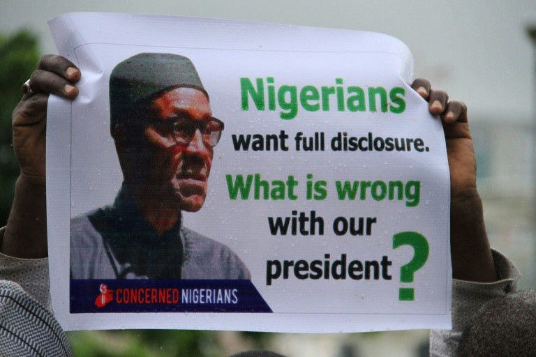 BUHARI IS BACK IN NIGERIA NIGERIAN PROTEST , POSTER