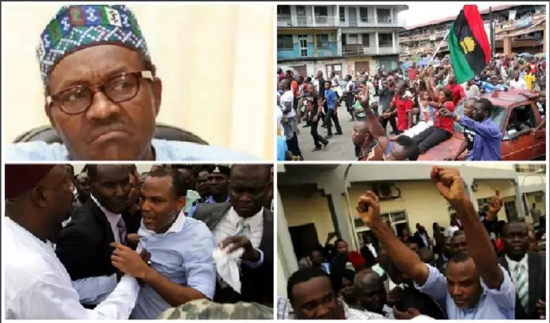 NNAMDI KANU WITH SUPPORTERS &amp; A PHOTO OF BUHARI