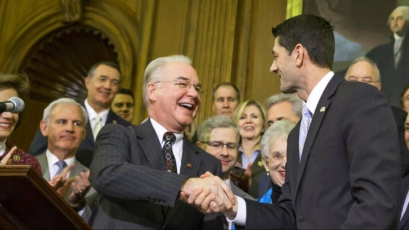 TOM PRICE, FORMER HHS SECRETARY, SHAKING HANDS WITH HOUSE SPEAKER, PAUL RYAN