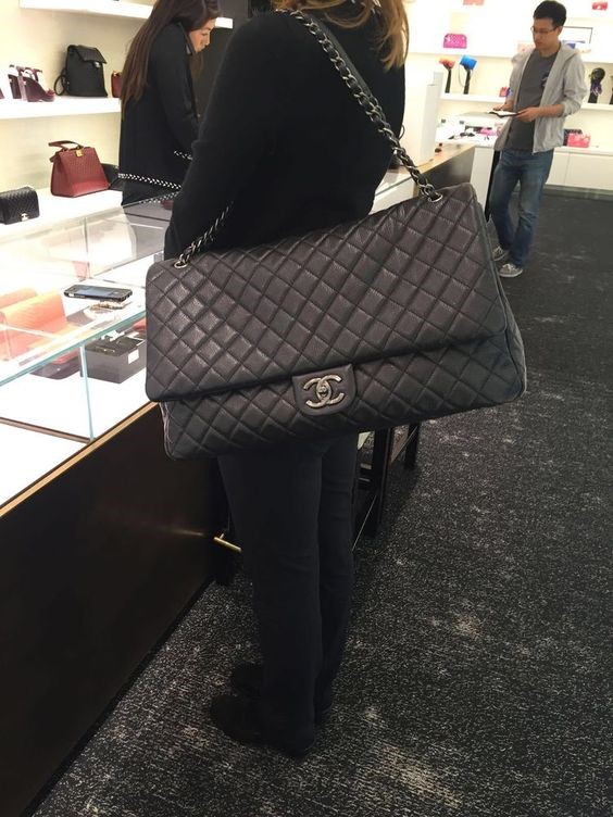 CHANEL EXTRA LARGE BLACK LAMBSKIN JUMBO BAG