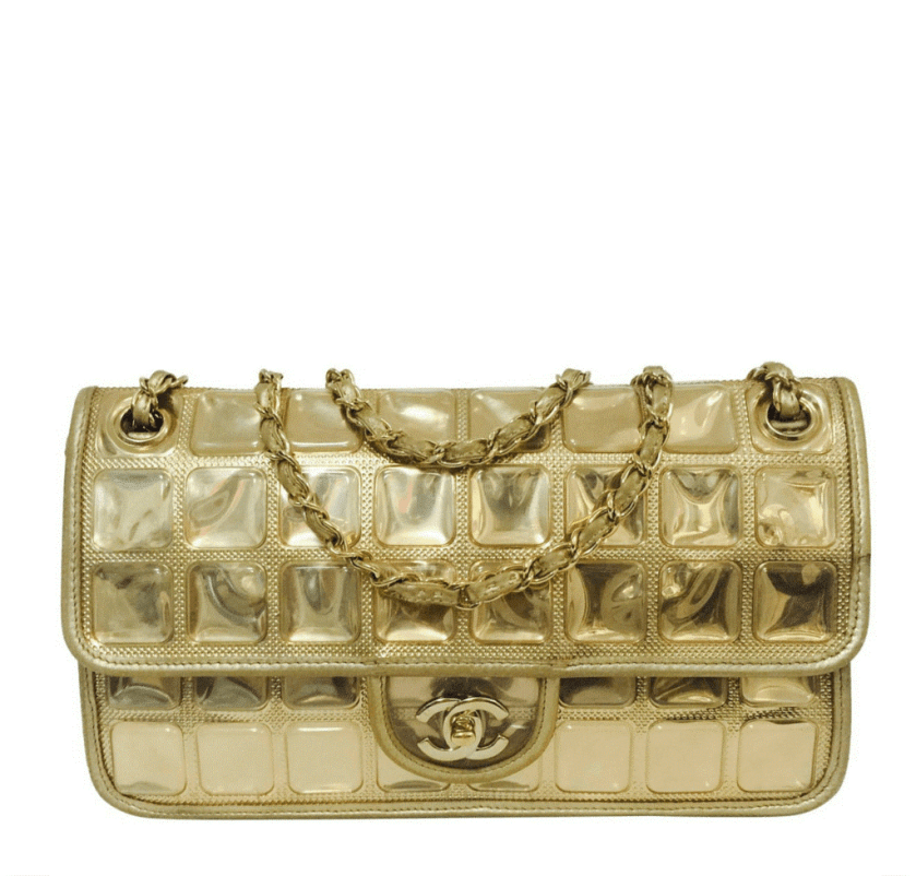 CHANEL ICE CUBE GOLD METALIC LAMBSKIN LEATHER