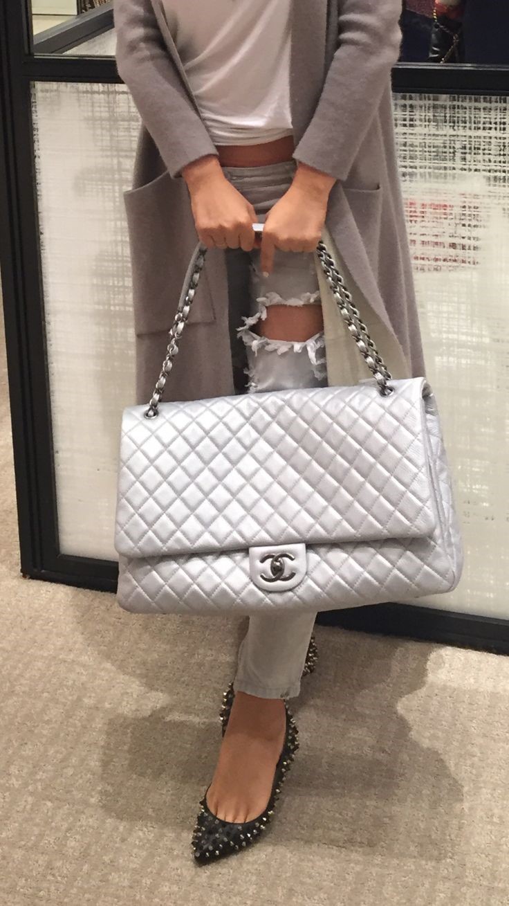 CHANEL JUMBO LAMBSKIN PLATINUM BAG WITH SILVER HARDWARE